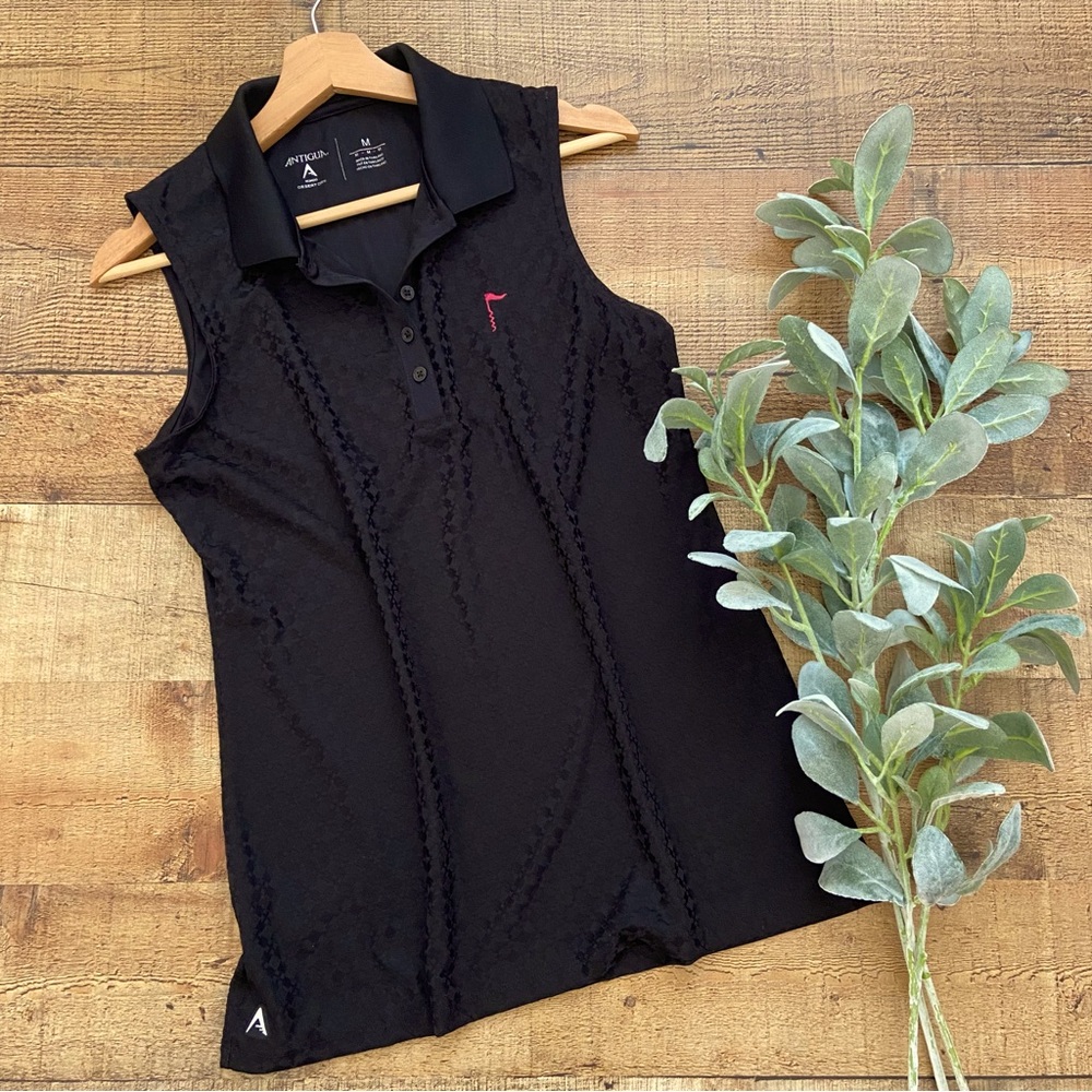 Golf Top Black Diamond Textured Sleeveless Pickleball Top ANTIGUA
